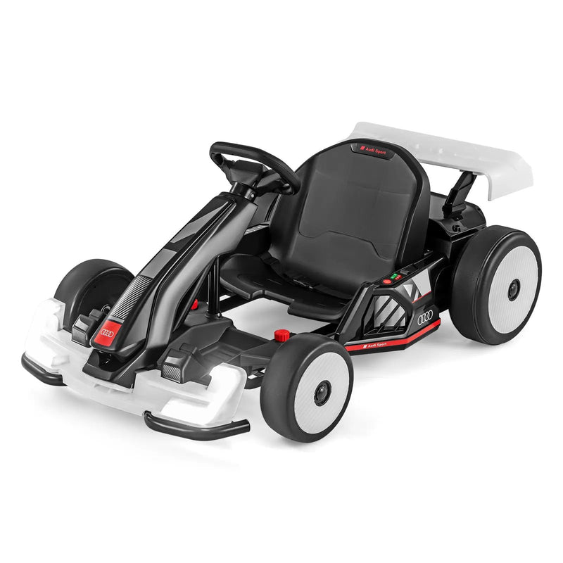 24V Kids Go Kart Licensed Audi Adjustable Ride on Racing Toy with Horn-Black & White by DirectDeals