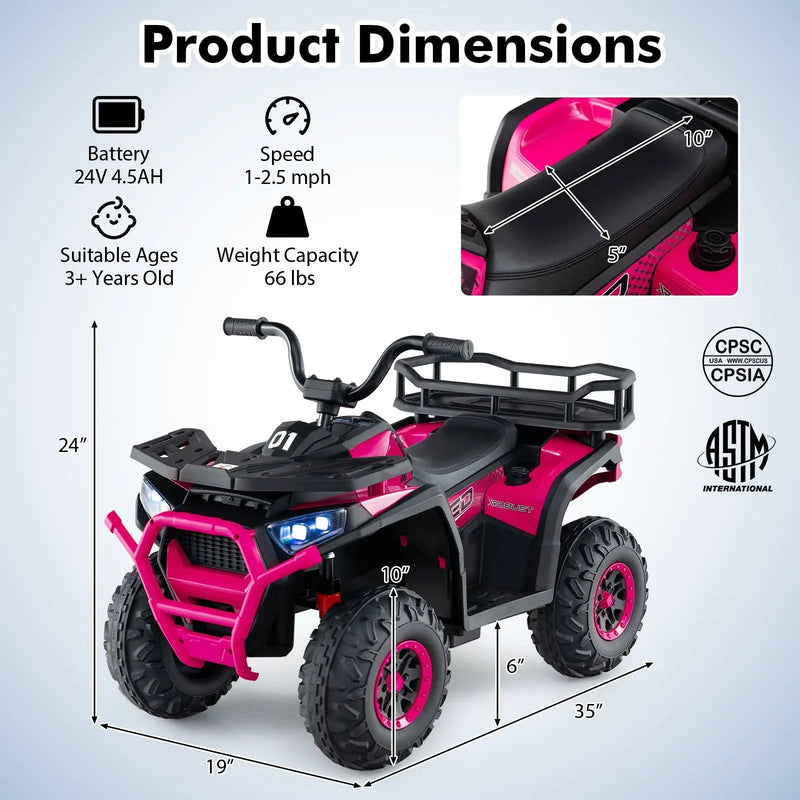 24V Kids Ride on Electric ATV Quad Car with Realistic Sounds and LED Lights by DirectDeals