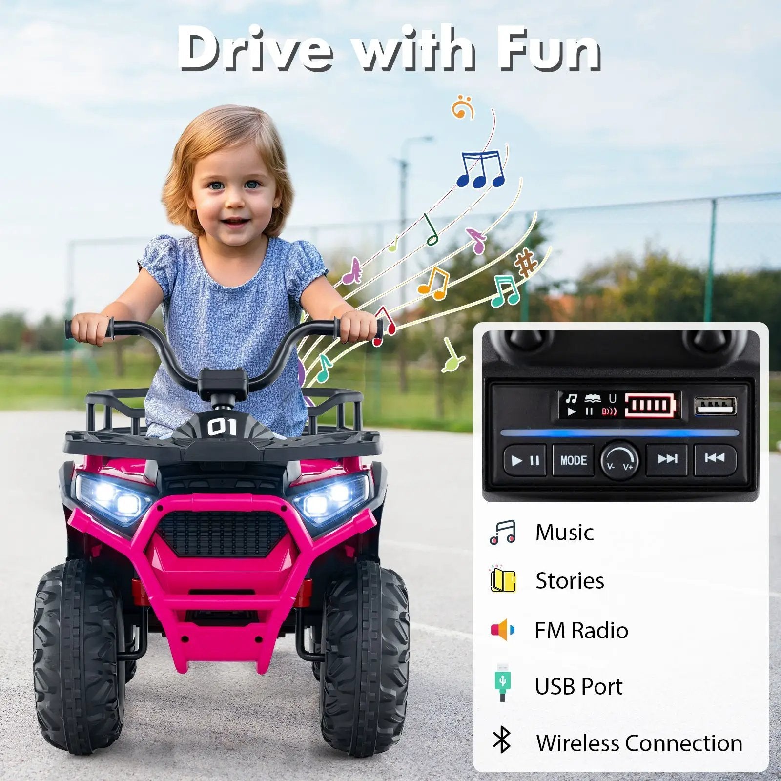 24V Kids Ride on Electric ATV Quad Car with Realistic Sounds and LED Lights by DirectDeals