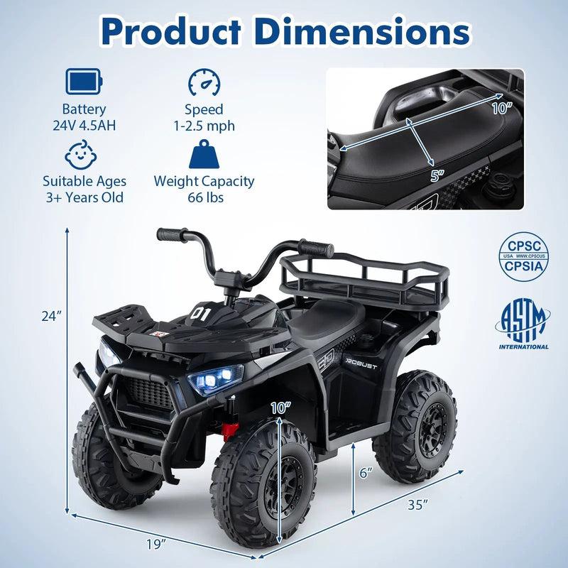 24V Kids Ride on Electric ATV Quad Car with Realistic Sounds and LED Lights by DirectDeals