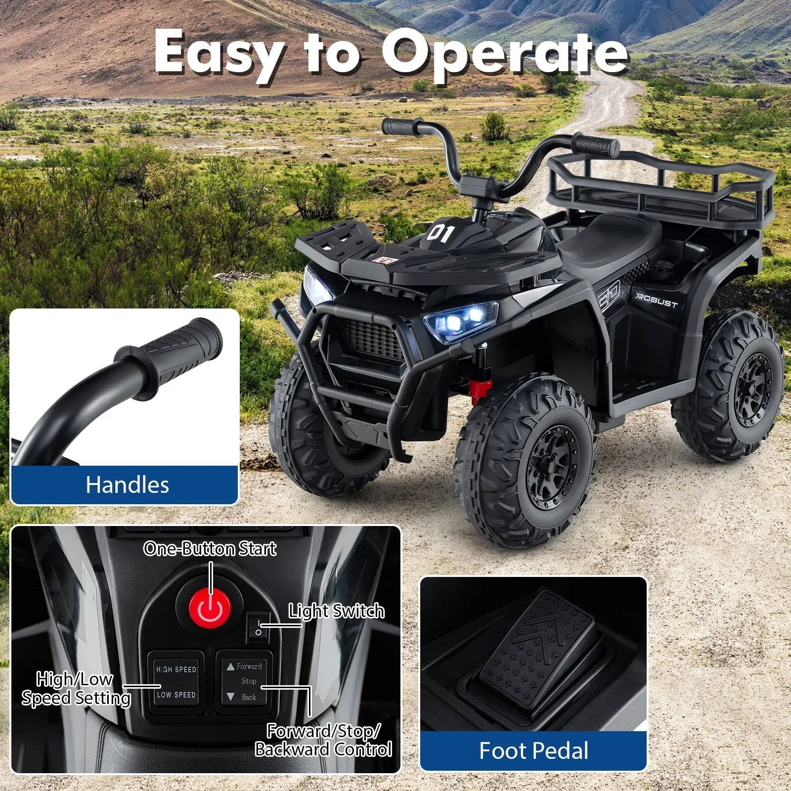 24V Kids Ride on Electric ATV Quad Car with Realistic Sounds and LED Lights by DirectDeals