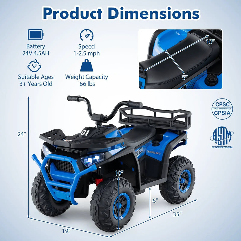 24V Kids Ride on Electric ATV Quad Car with Realistic Sounds and LED Lights by DirectDeals