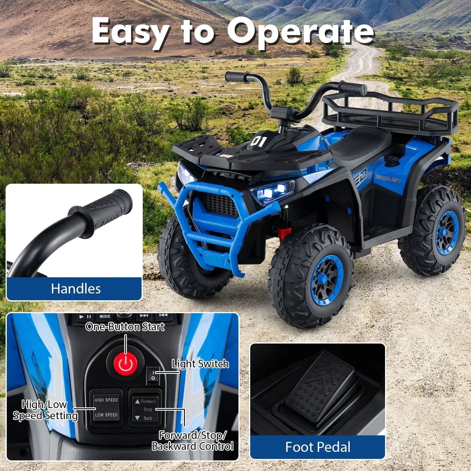 24V Kids Ride on Electric ATV Quad Car with Realistic Sounds and LED Lights by DirectDeals