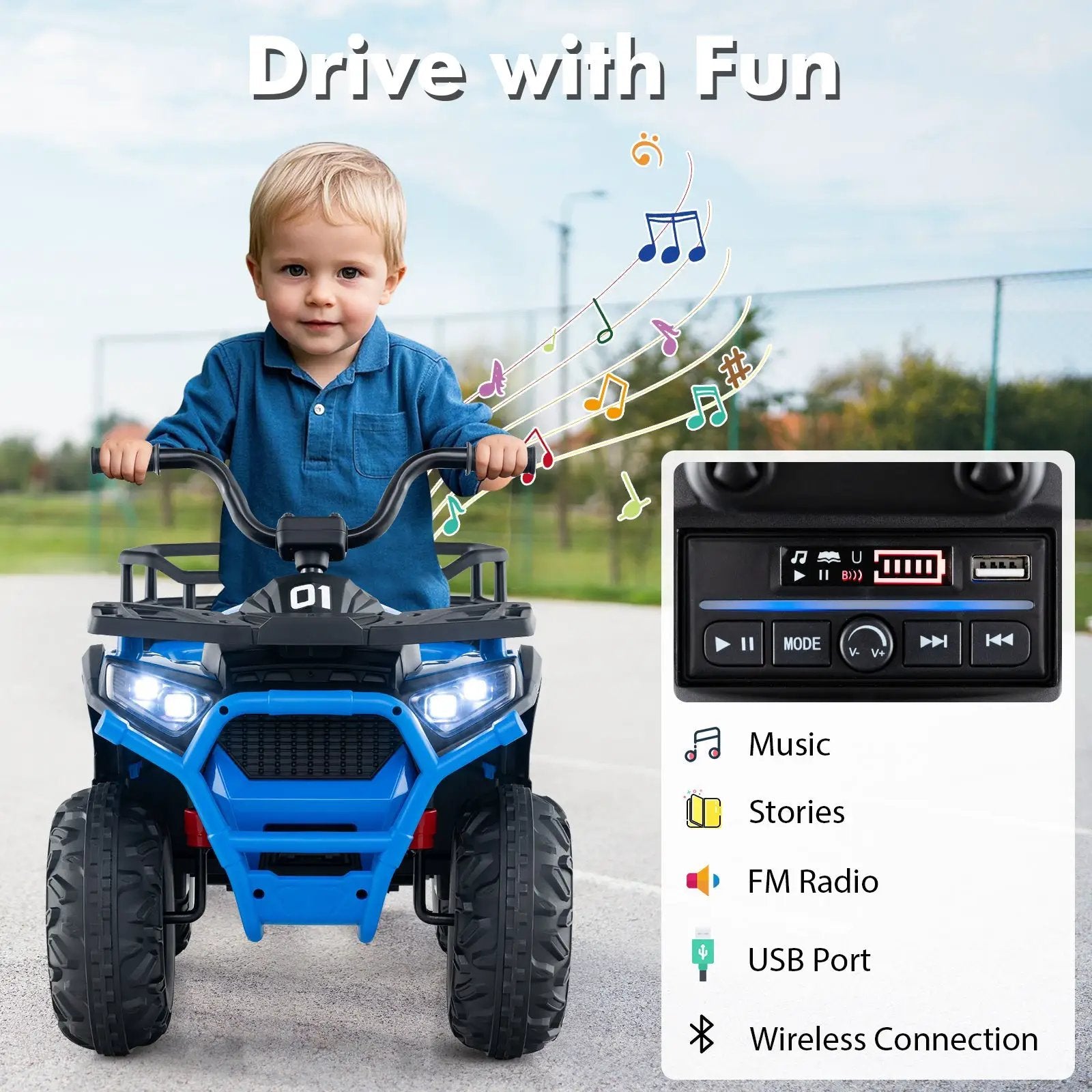 24V Kids Ride on Electric ATV Quad Car with Realistic Sounds and LED Lights by DirectDeals