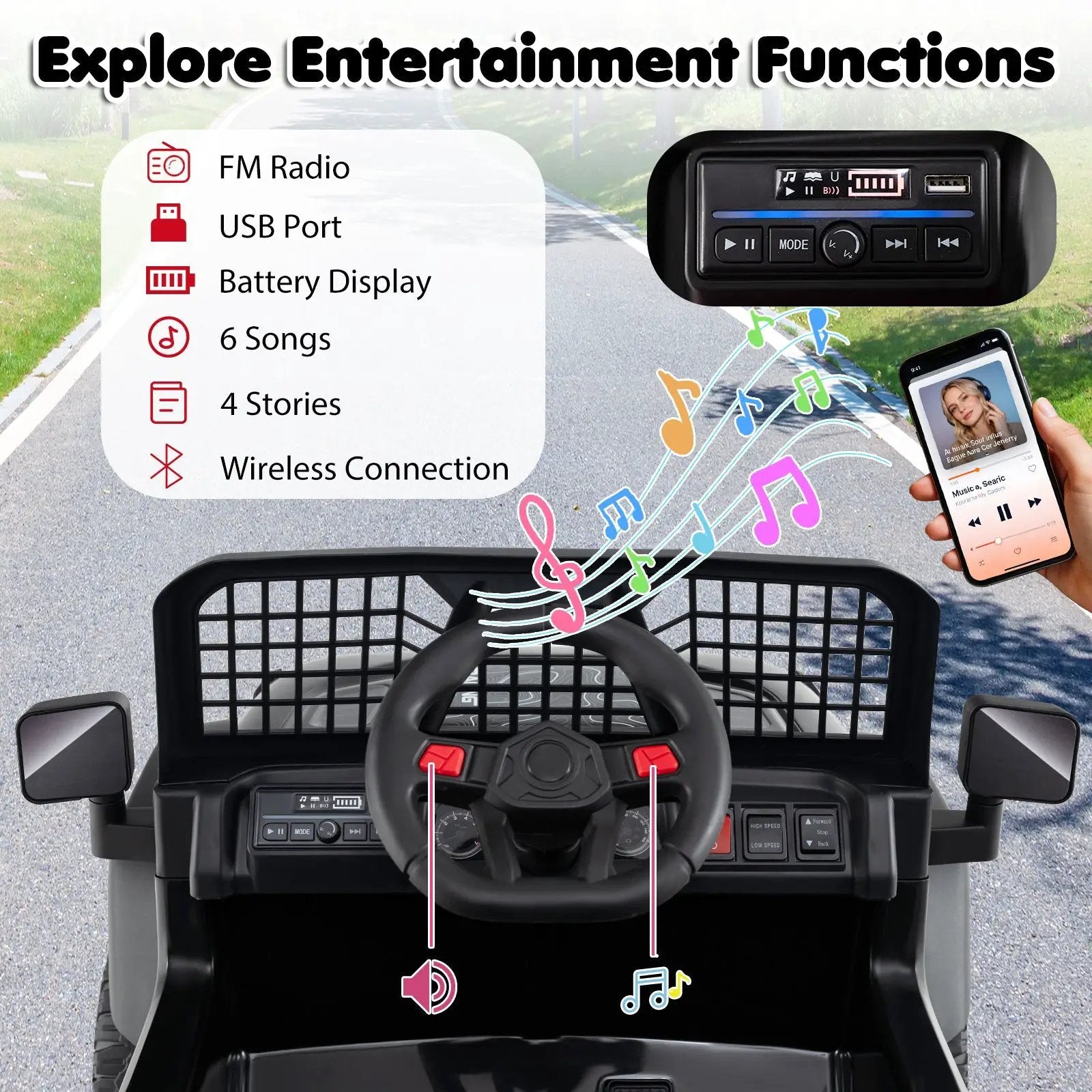 24V Ride On Car for Kids with Parent Remote Control and Music by DirectDeals