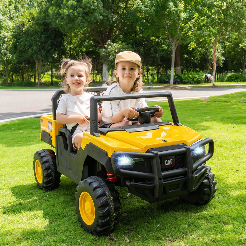 24V Ride On Dump Truck Licensed Caterpillar 2-Seater Kids Car with Remote Control-Yellow by DirectDeals