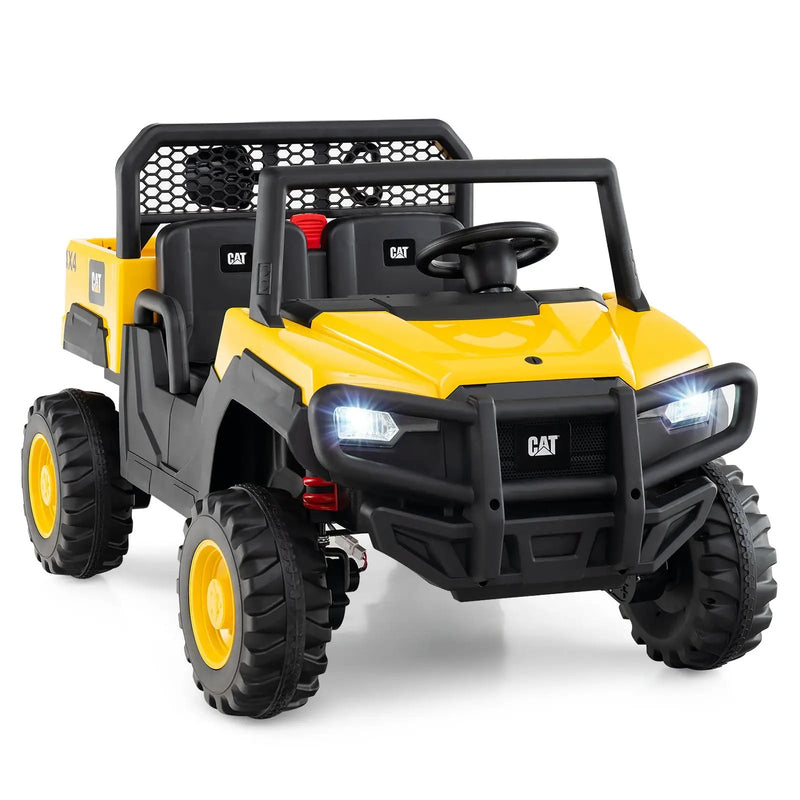 24V Ride On Dump Truck Licensed Caterpillar 2-Seater Kids Car with Remote Control-Yellow by DirectDeals