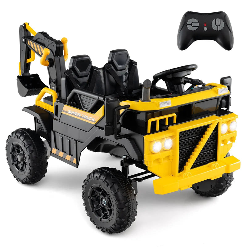 24V Ride On Excavator 4WD 2-Seater with Remote Control and Digging Arm-Yellow by DirectDeals