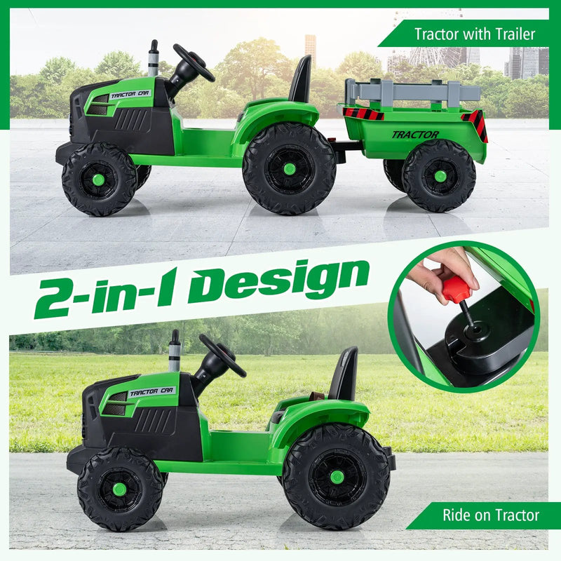 24V Ride On Tractor for Kids Electric Vehicle with Detachable Trailer and Remote Control by DirectDeals