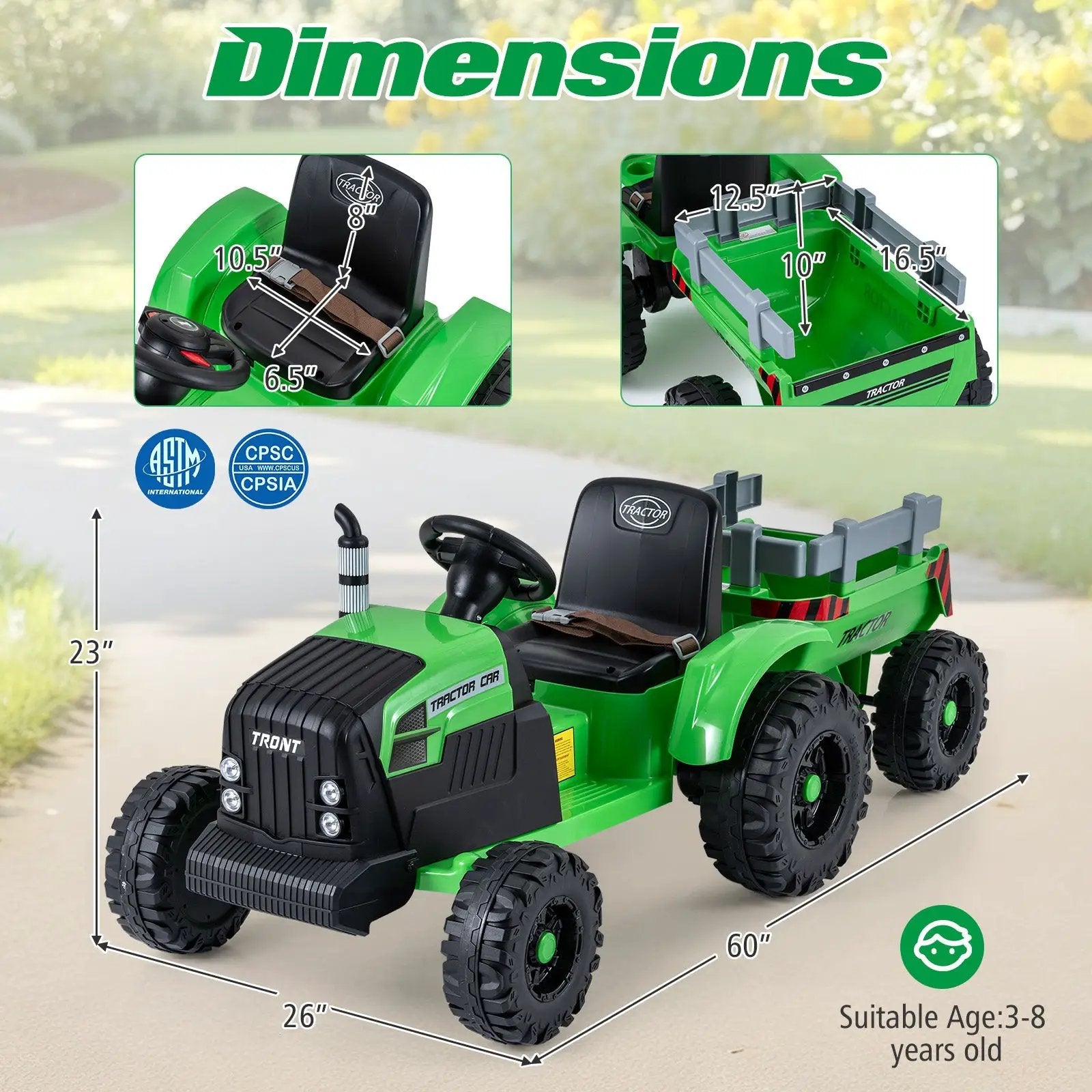 24V Ride On Tractor for Kids Electric Vehicle with Detachable Trailer and Remote Control by DirectDeals
