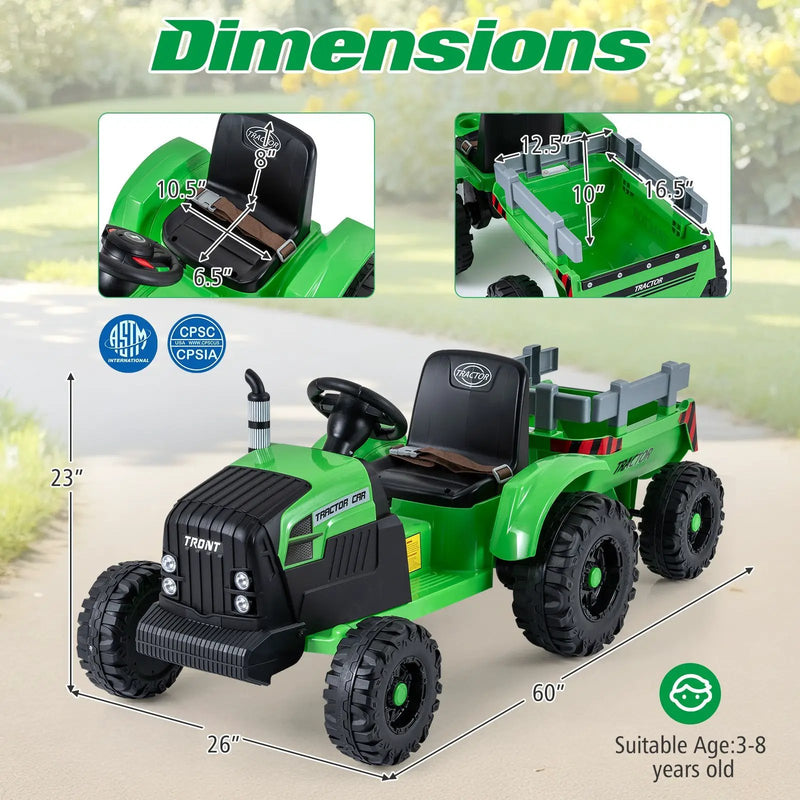 24V Ride On Tractor for Kids Electric Vehicle with Detachable Trailer and Remote Control by DirectDeals