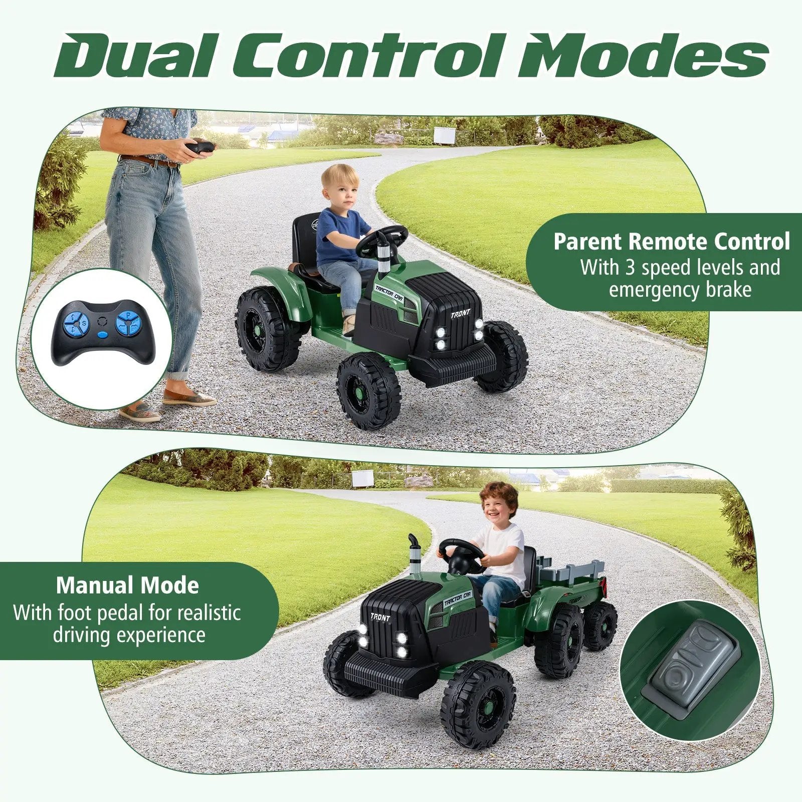 24V Ride On Tractor for Kids Electric Vehicle with Detachable Trailer and Remote Control by DirectDeals