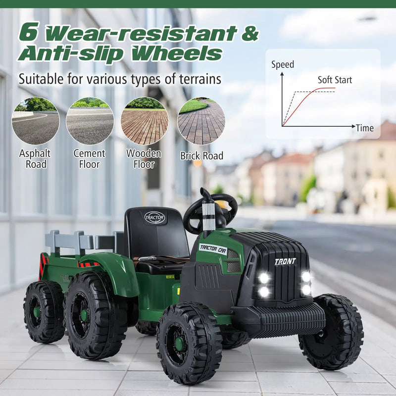 24V Ride On Tractor for Kids Electric Vehicle with Detachable Trailer and Remote Control by DirectDeals