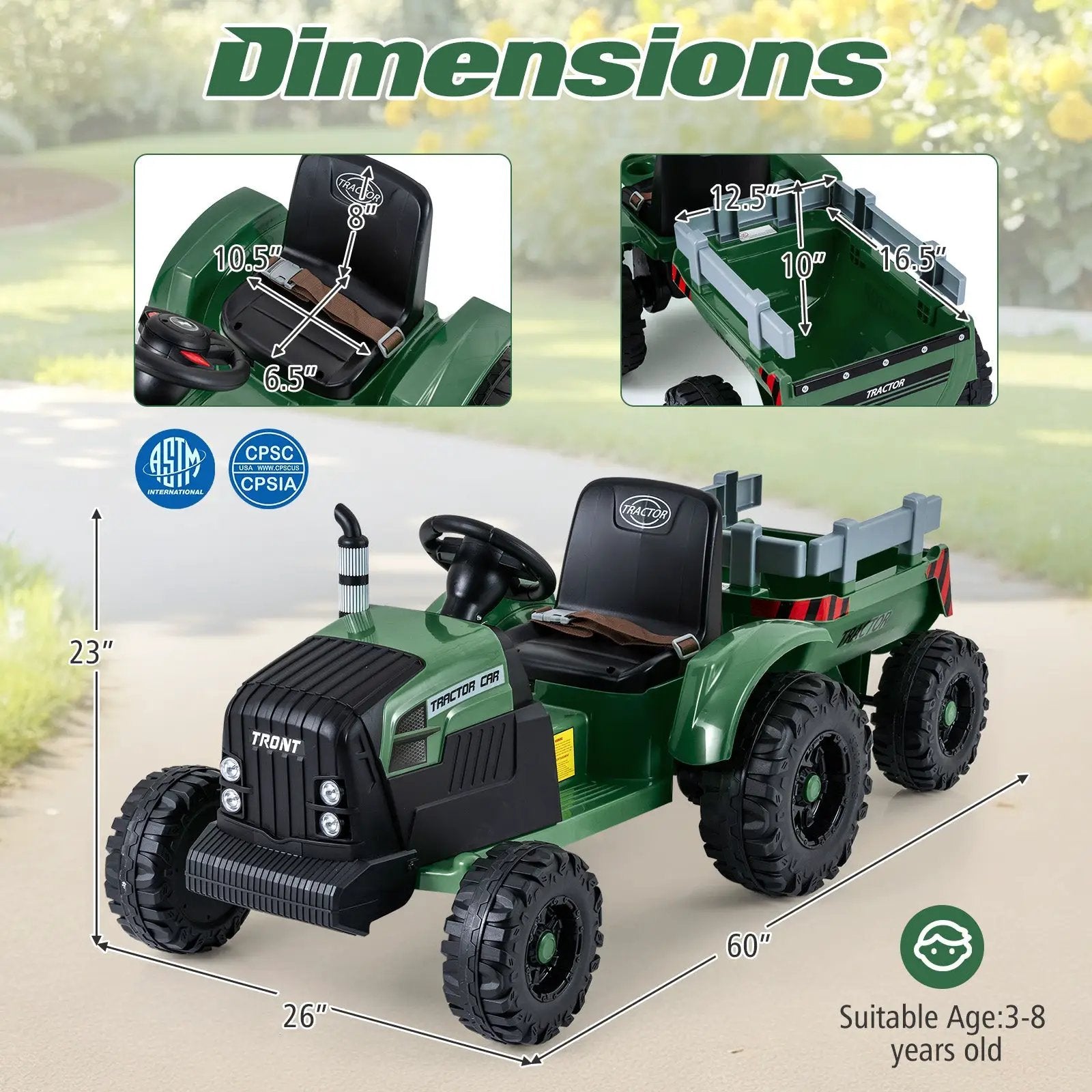 24V Ride On Tractor for Kids Electric Vehicle with Detachable Trailer and Remote Control by DirectDeals