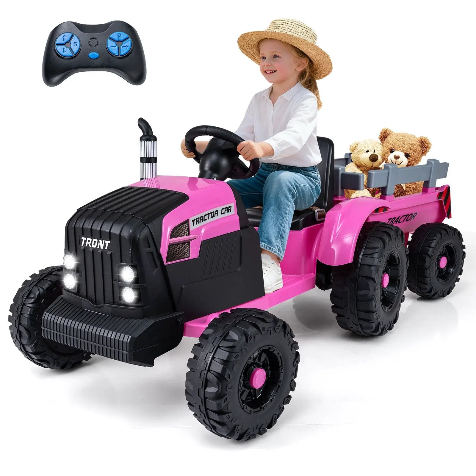 24V Ride On Tractor for Kids Electric Vehicle with Detachable Trailer and Remote Control by DirectDeals