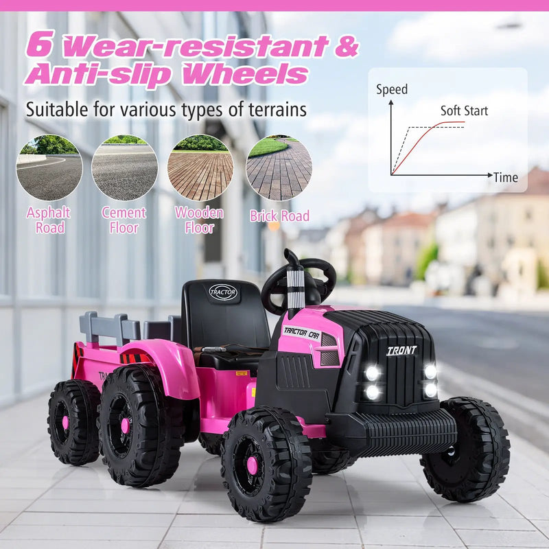 24V Ride On Tractor for Kids Electric Vehicle with Detachable Trailer and Remote Control by DirectDeals