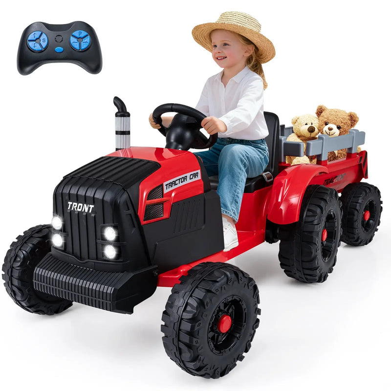 24V Ride On Tractor for Kids Electric Vehicle with Detachable Trailer and Remote Control by DirectDeals