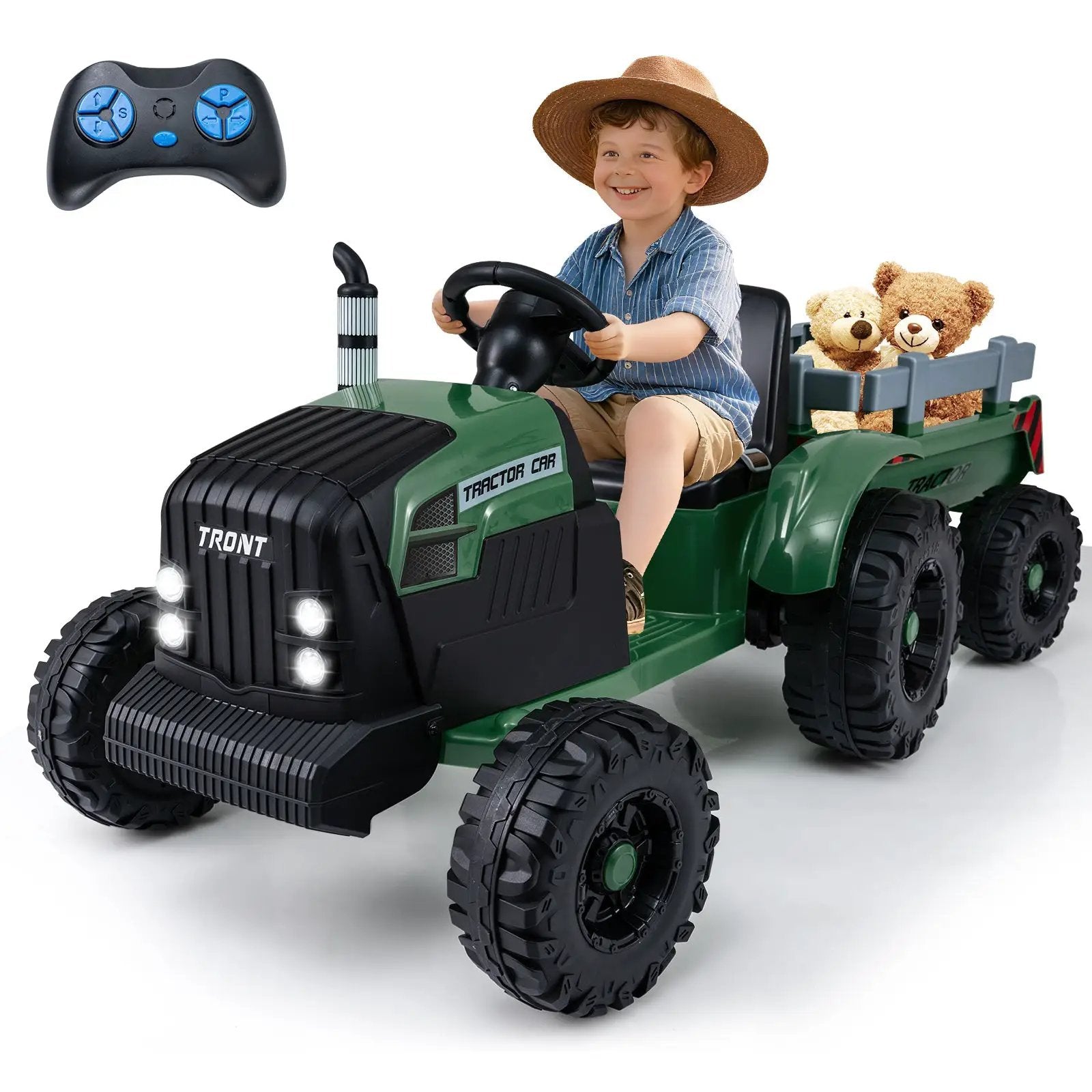 24V Ride On Tractor for Kids Electric Vehicle with Detachable Trailer and Remote Control by DirectDeals