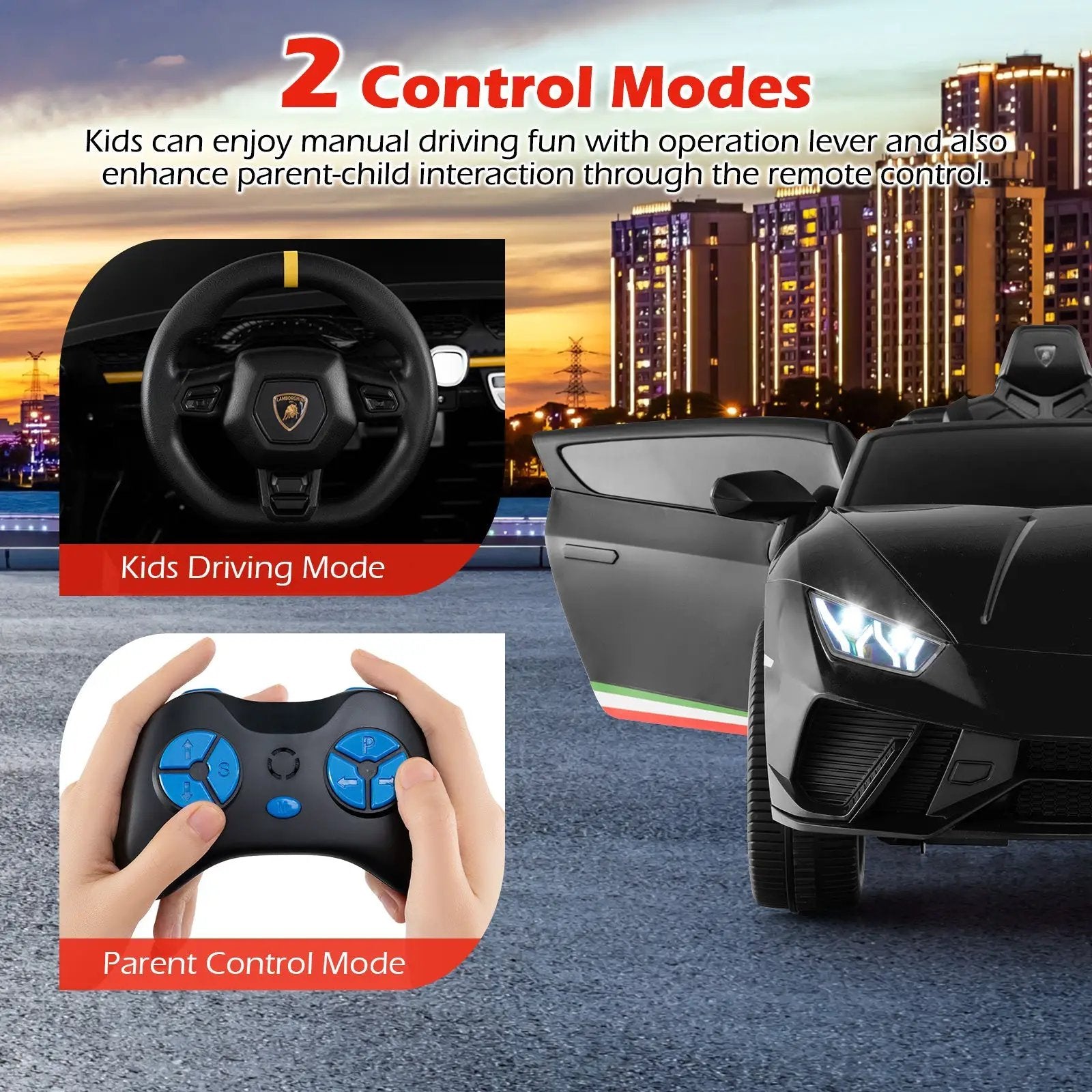24V Ride-on Car for Kids 4WD 2-Seater Licensed Lamborghini Electric Vehicles with Music by DirectDeals