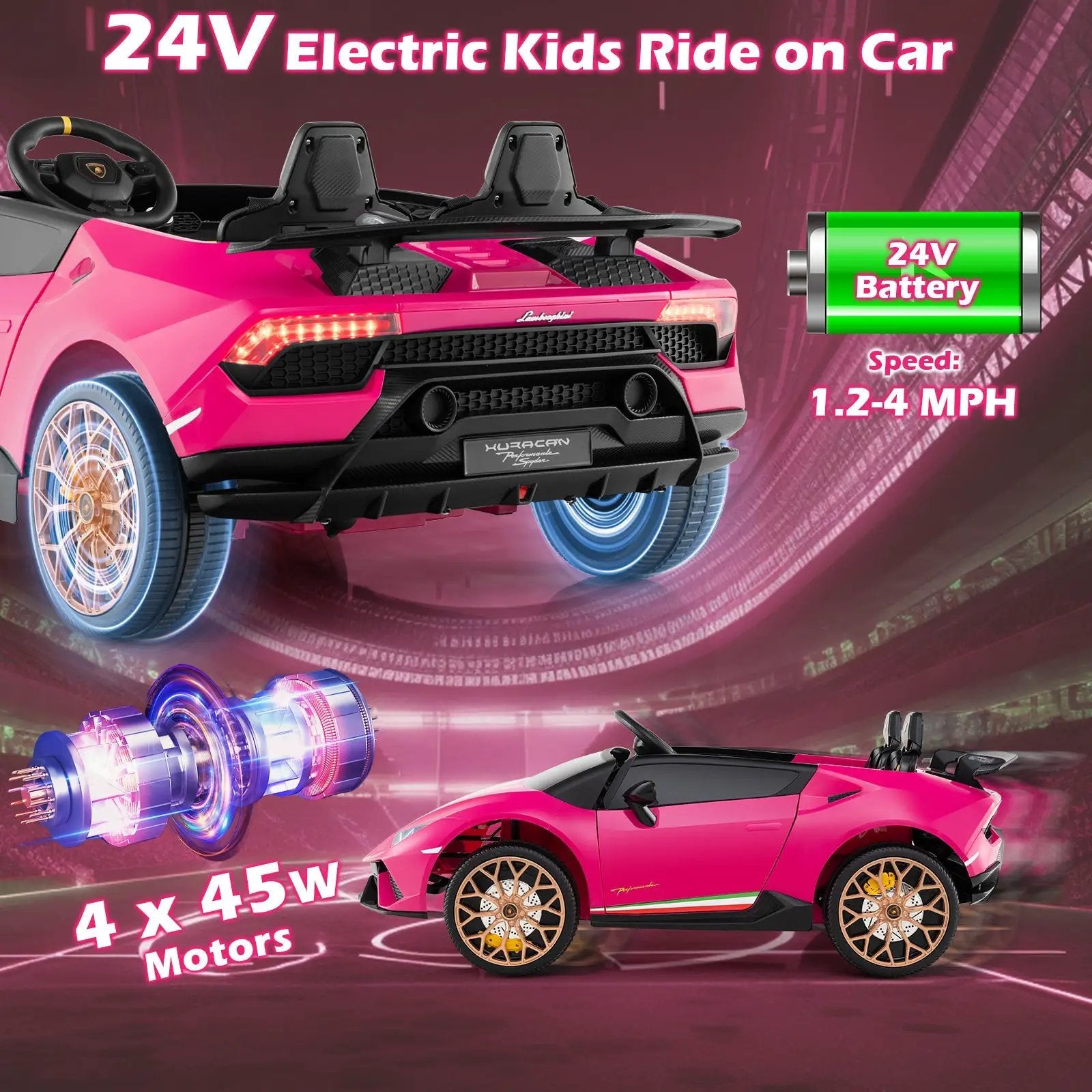 24V Ride-on Car for Kids 4WD 2-Seater Licensed Lamborghini Electric Vehicles with Music by DirectDeals