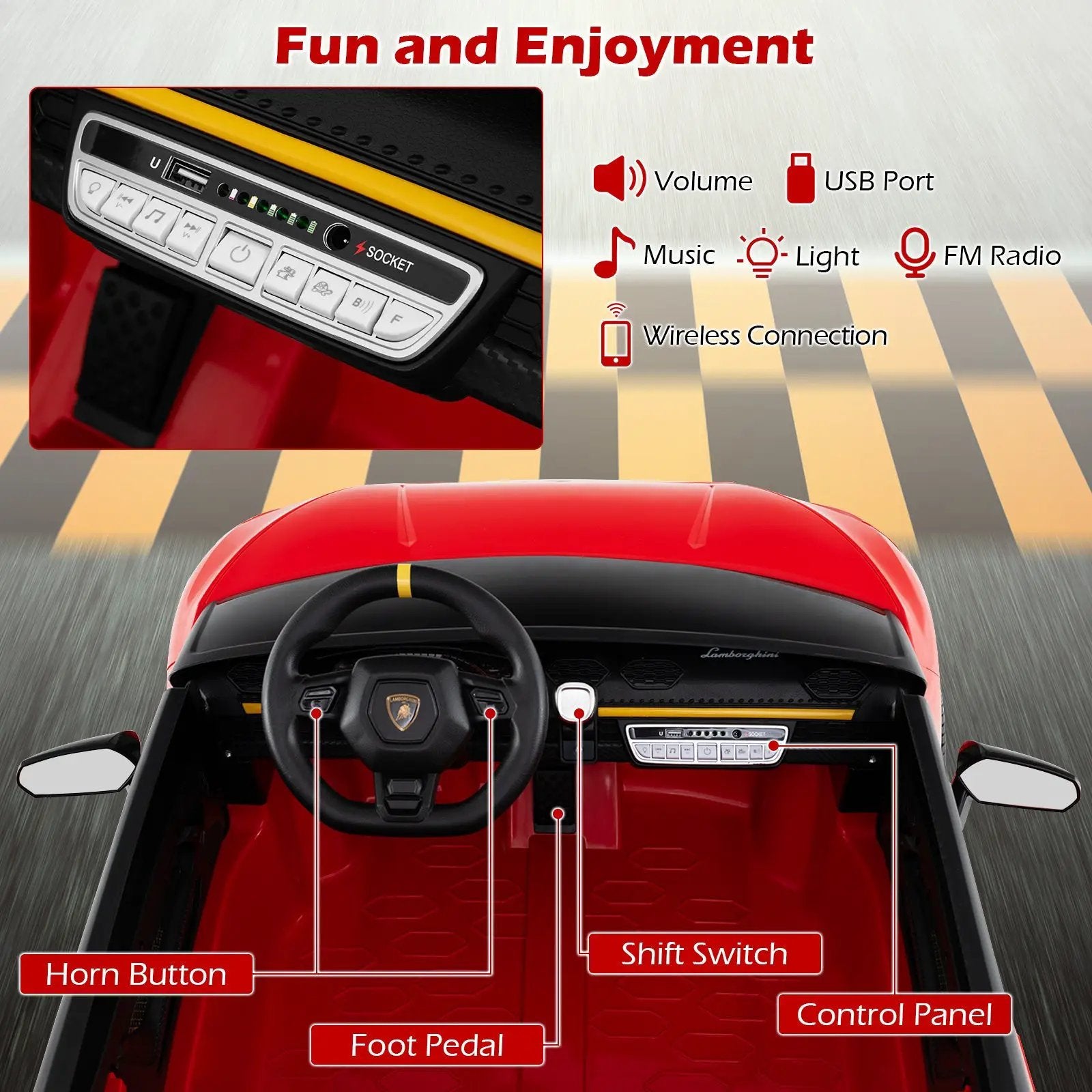 24V Ride-on Car for Kids 4WD 2-Seater Licensed Lamborghini Electric Vehicles with Music by DirectDeals
