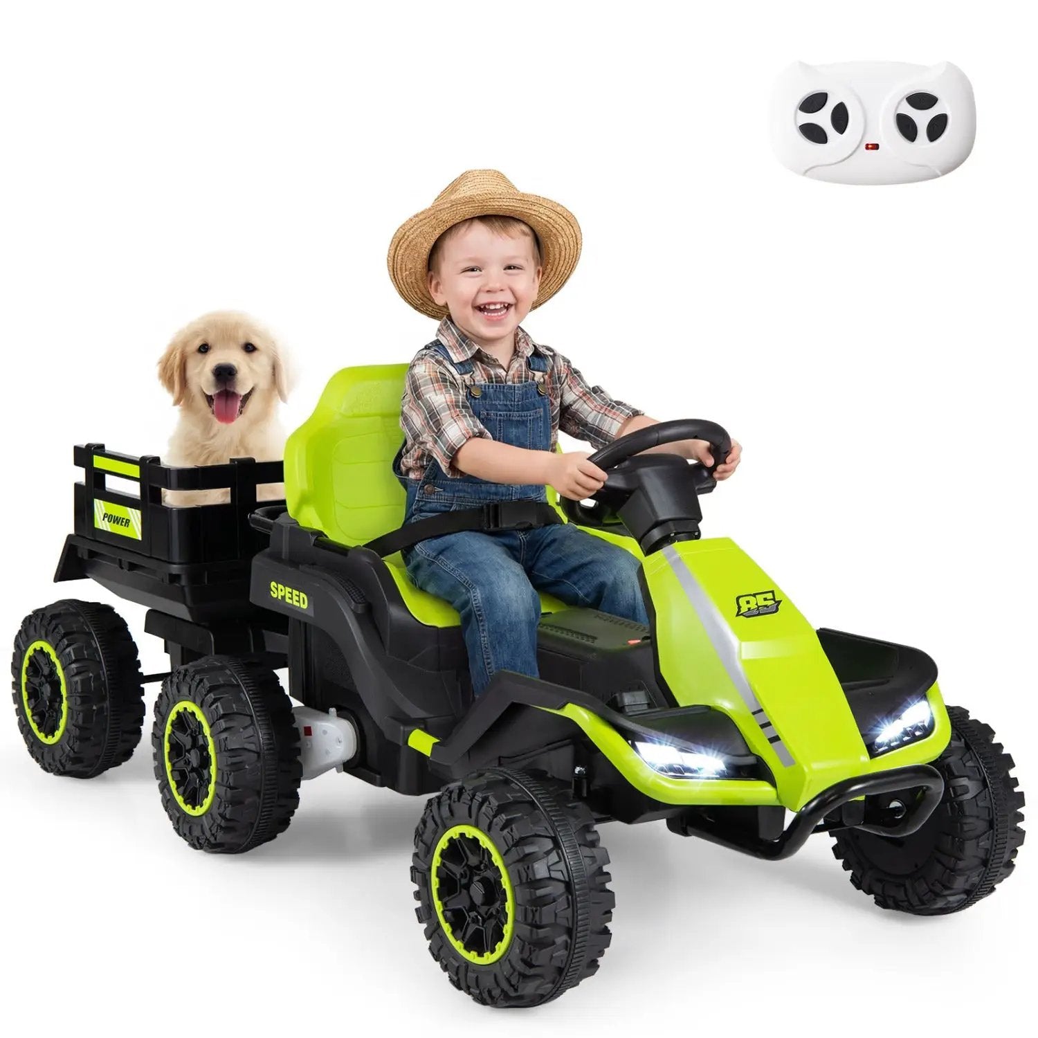 24V Ride on Tractor with Detachable Trailer and Music for Boys Girls by DirectDeals