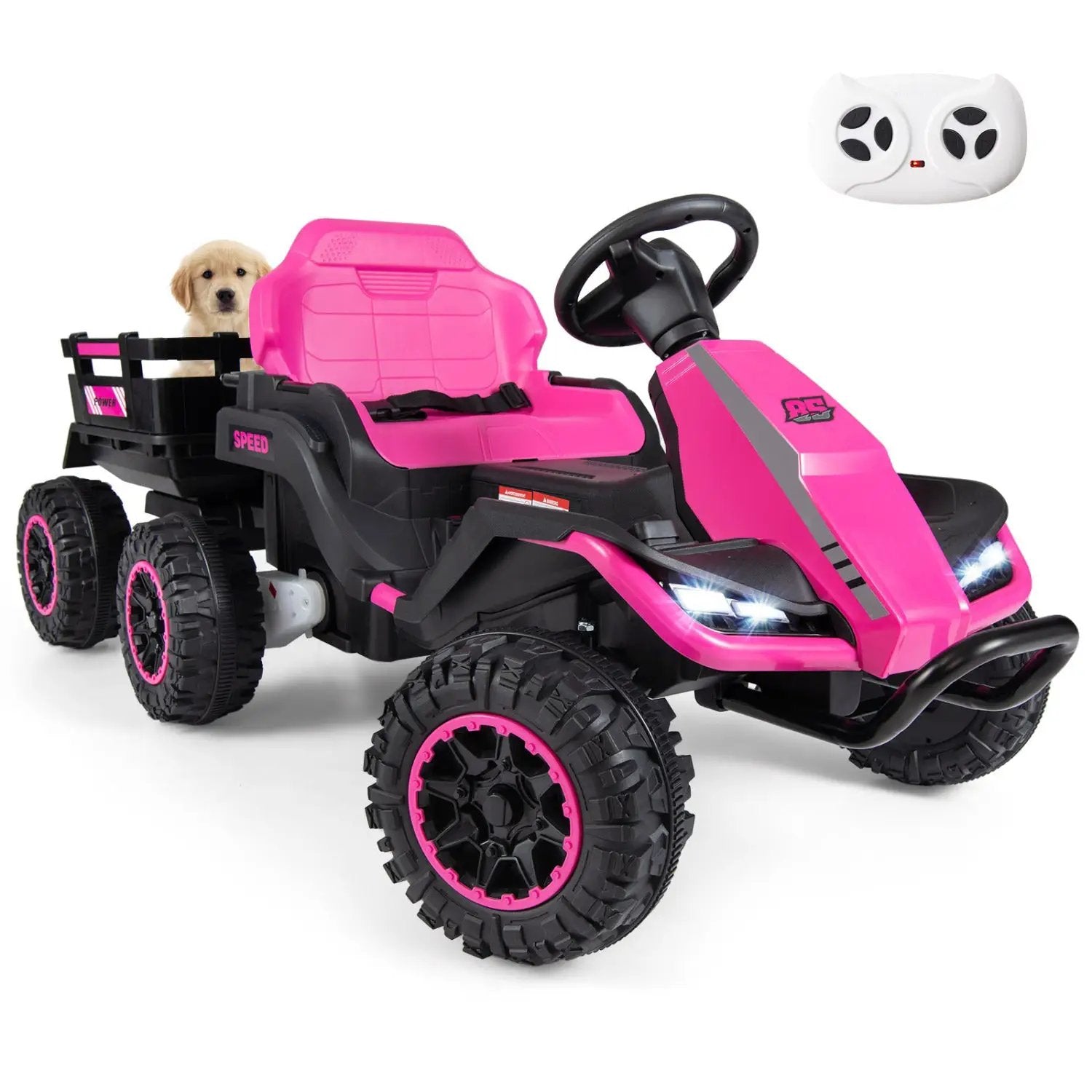24V Ride on Tractor with Detachable Trailer and Music for Boys Girls by DirectDeals