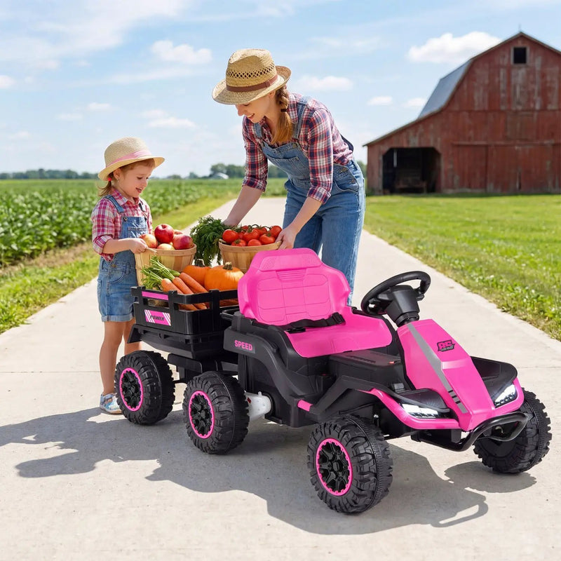 24V Ride on Tractor with Detachable Trailer and Music for Boys Girls by DirectDeals