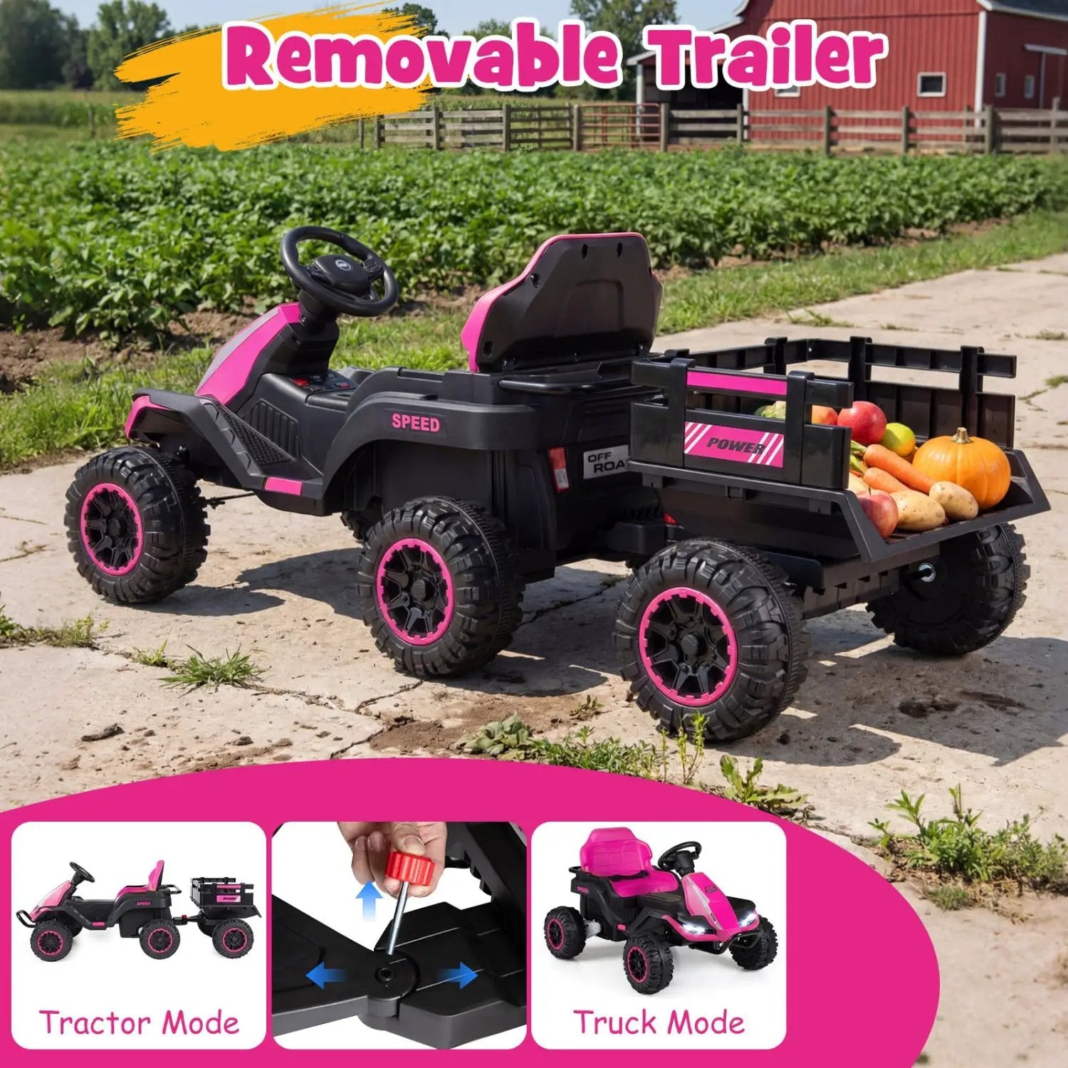 24V Ride on Tractor with Detachable Trailer and Music for Boys Girls by DirectDeals