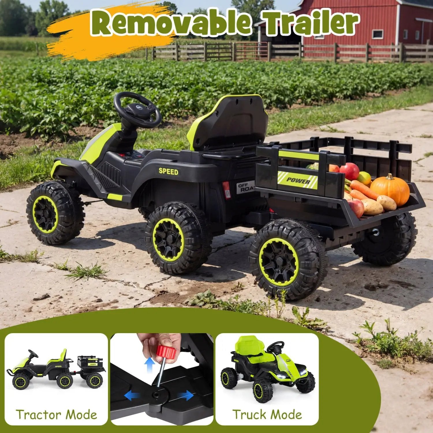 24V Ride on Tractor with Detachable Trailer and Music for Boys Girls by DirectDeals