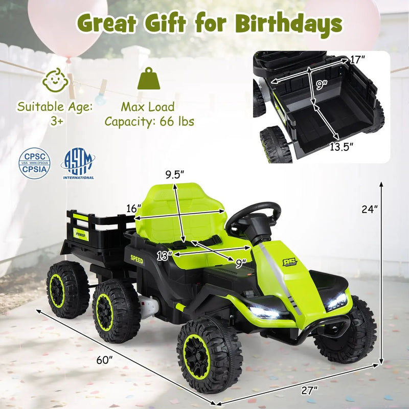 24V Ride on Tractor with Detachable Trailer and Music for Boys Girls by DirectDeals