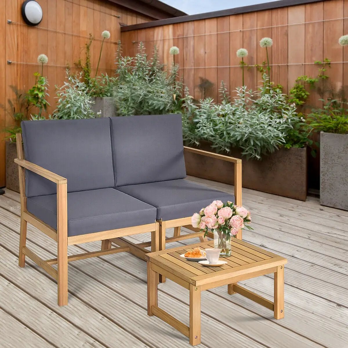3-in-1 Acacia Wood Loveseat with Separable Coffee Table by DirectDeals