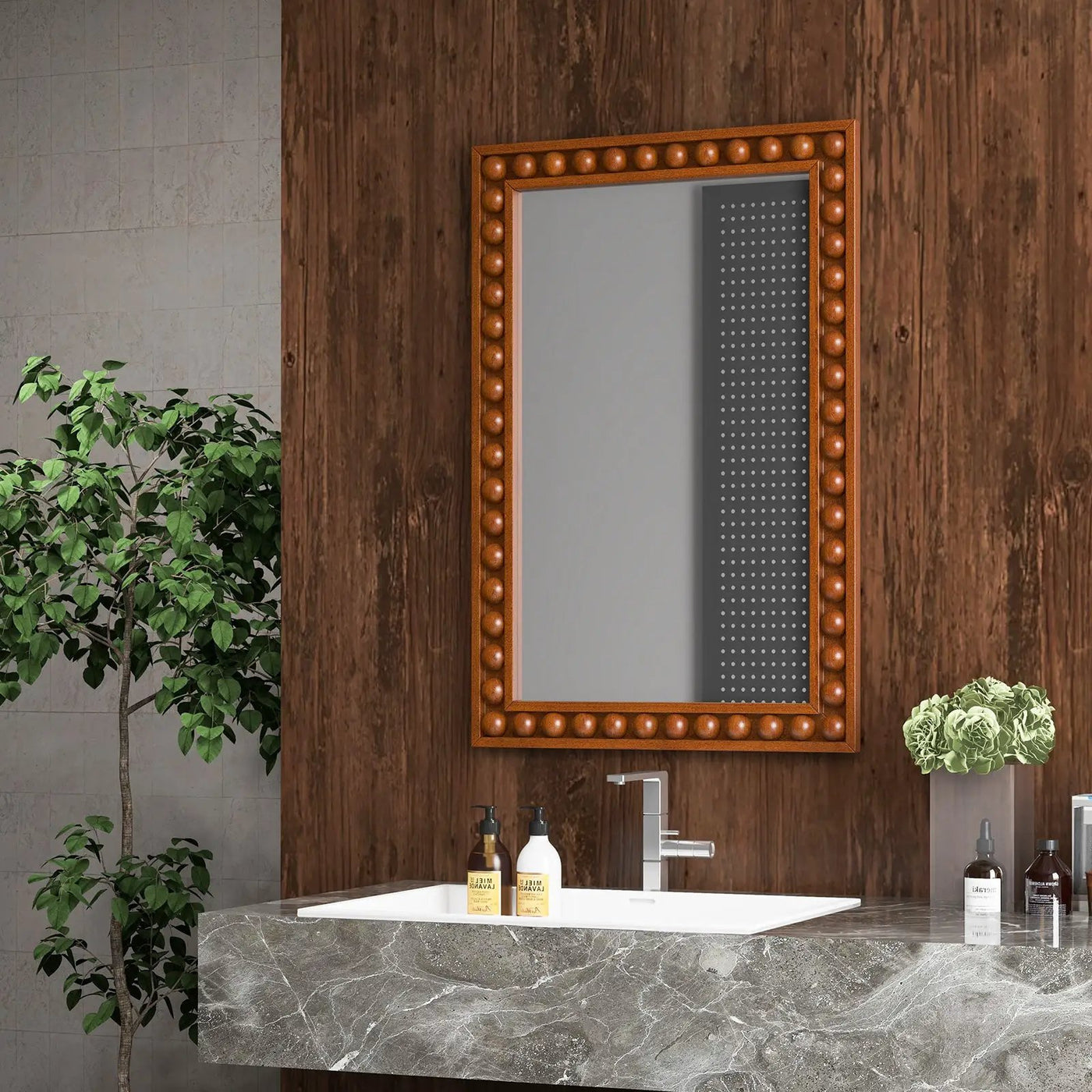 24 x 36 Inches Rustic Wall Mirror with Solid Wood Frame for Living Room Bedroom by DirectDeals