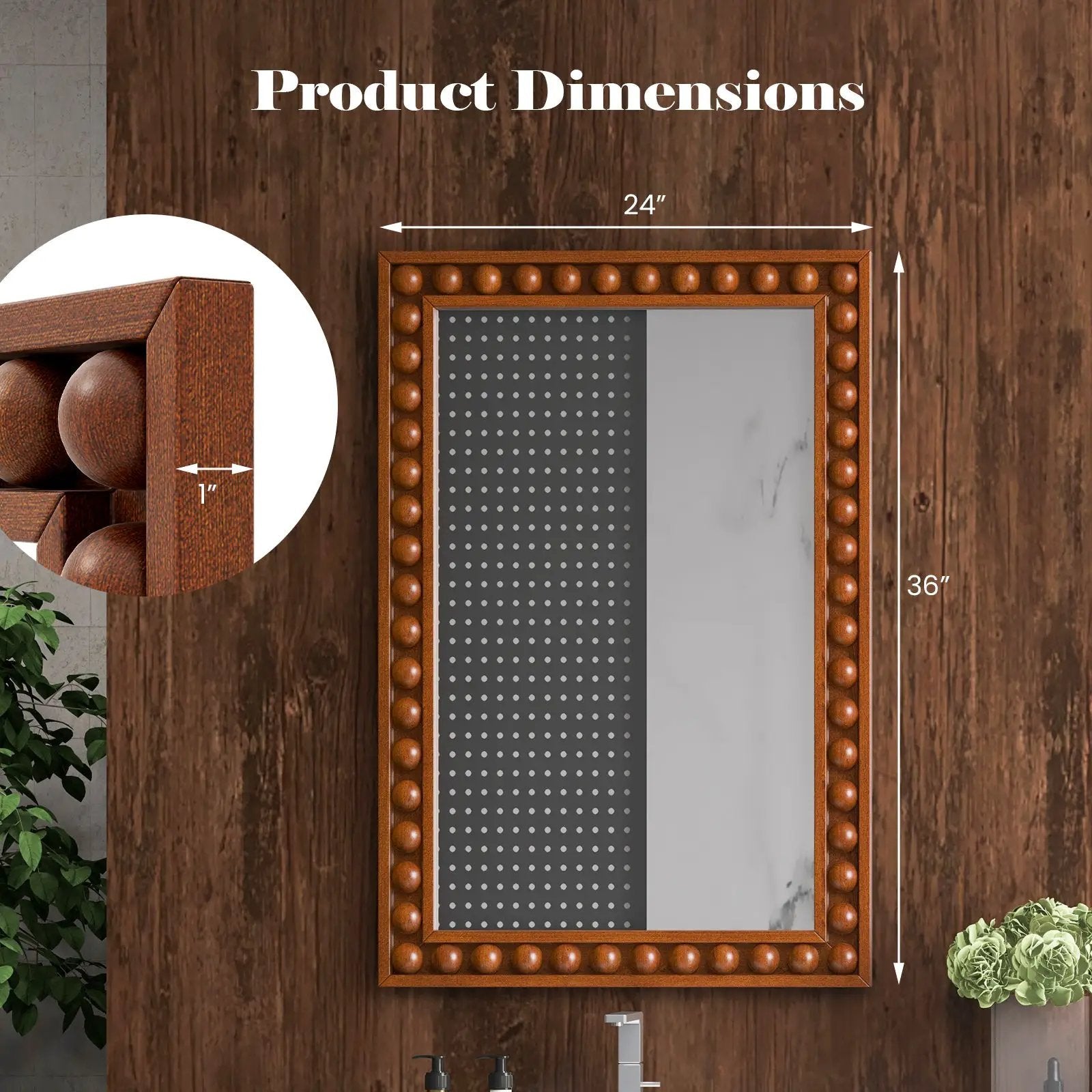 24 x 36 Inches Rustic Wall Mirror with Solid Wood Frame for Living Room Bedroom by DirectDeals