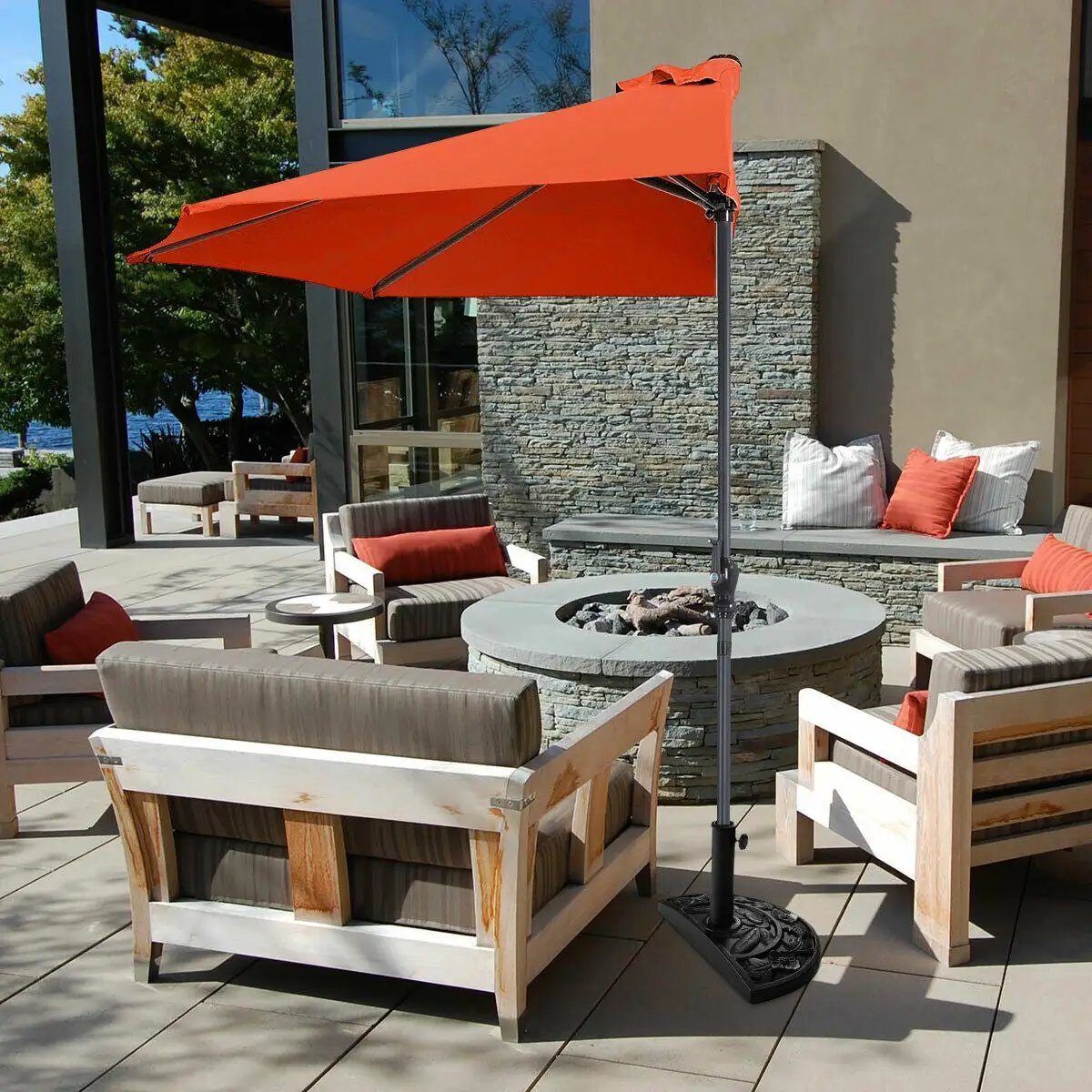 9Ft Patio Bistro Half Round Umbrella by DirectDeals