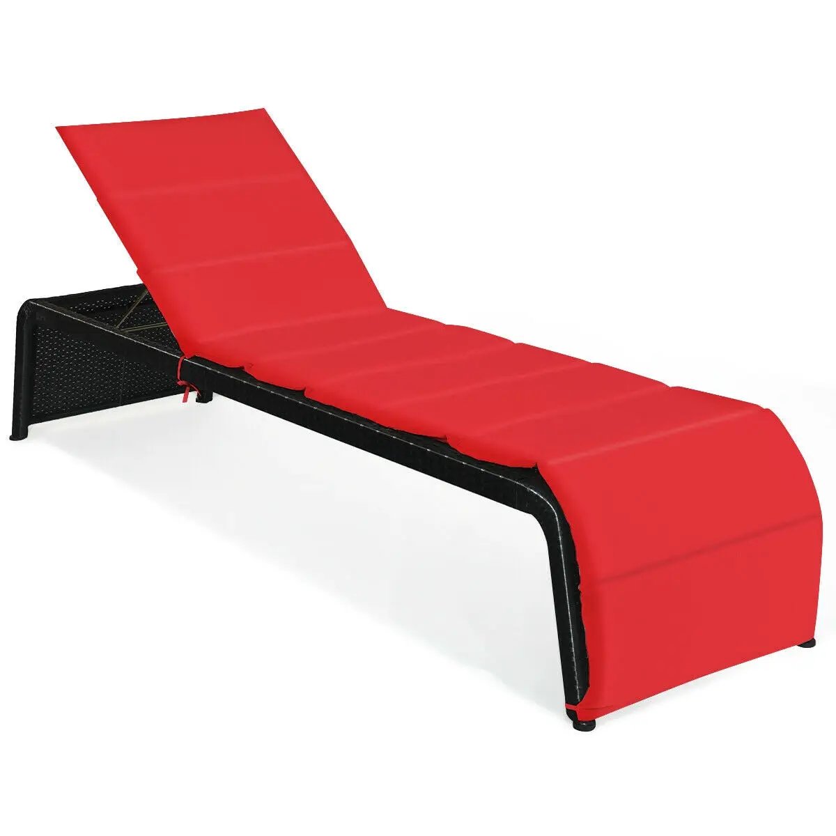 Patio Rattan Lounge Chair Back Adjustable Chaise Recliner with Cushioned by DirectDeals