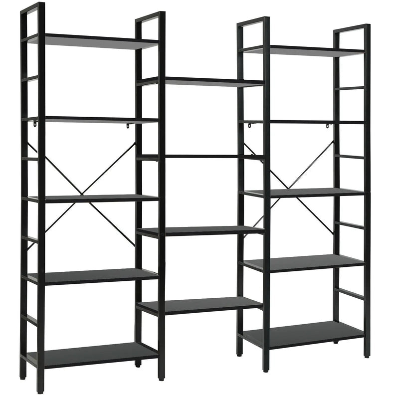 Vintage Triple Wide 5-Tier Bookcase Large Bookshelf Display Storage Shelf by DirectDeals