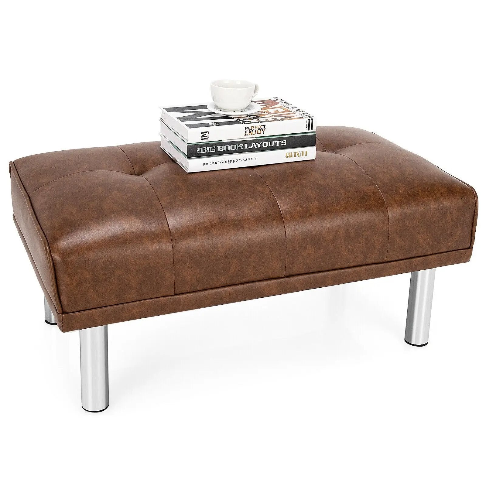 Rectangle Tufted Ottoman with Stainless Steel Legs for Living Room by DirectDeals