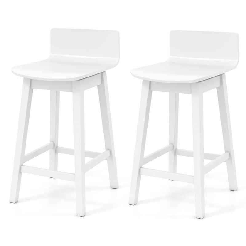 24.5 Inch Swivel Wooden Bar Stools Set of 2 with Rubber Wood Legs and Low Back by DirectDeals