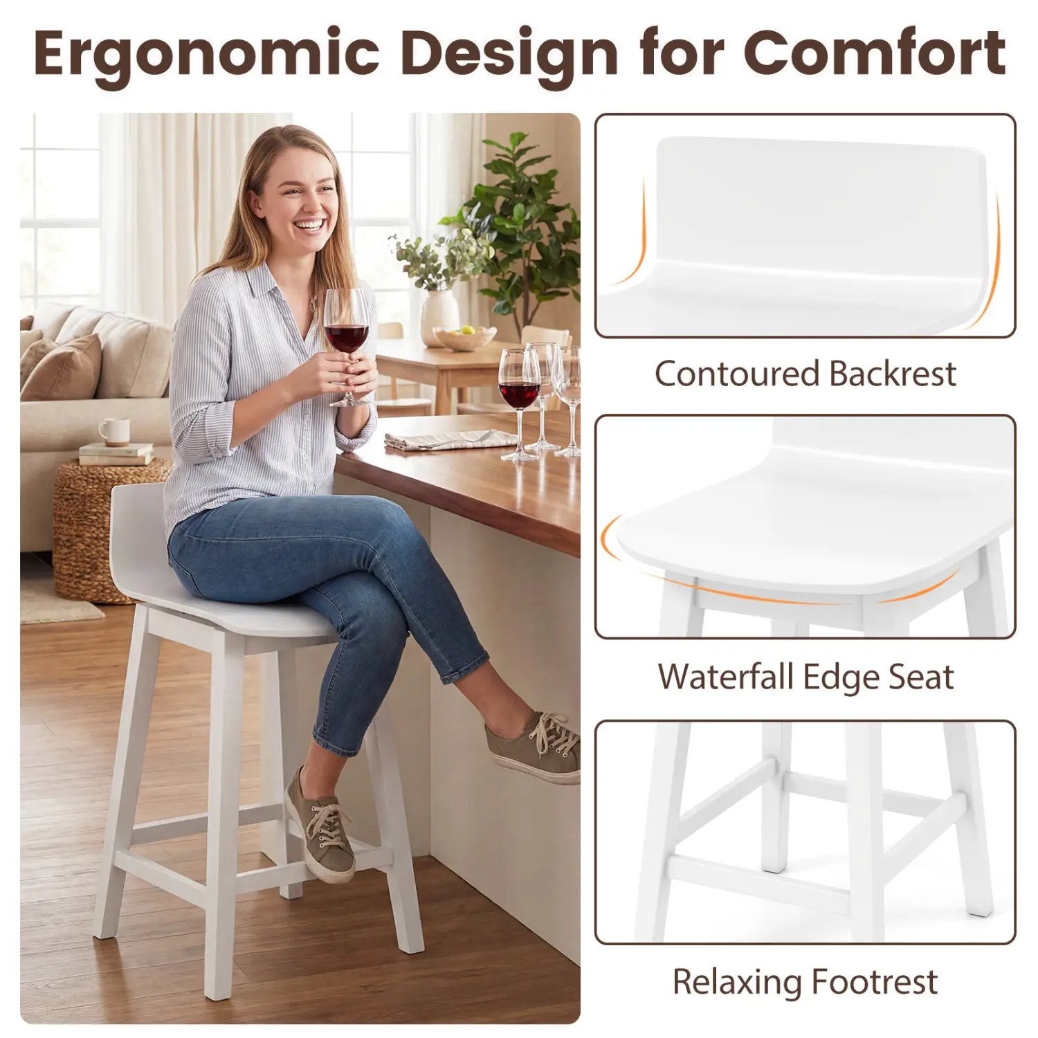 24.5 Inch Swivel Wooden Bar Stools Set of 2 with Rubber Wood Legs and Low Back by DirectDeals
