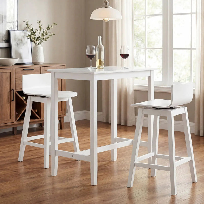 24.5 Inch Swivel Wooden Bar Stools Set of 2 with Rubber Wood Legs and Low Back by DirectDeals