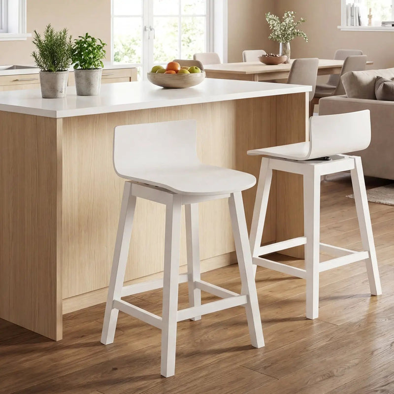 24.5 Inch Swivel Wooden Bar Stools Set of 2 with Rubber Wood Legs and Low Back by DirectDeals