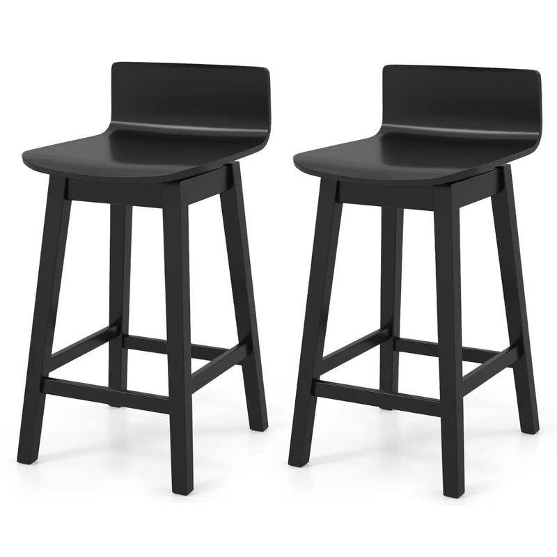 24.5 Inch Swivel Wooden Bar Stools Set of 2 with Rubber Wood Legs and Low Back by DirectDeals