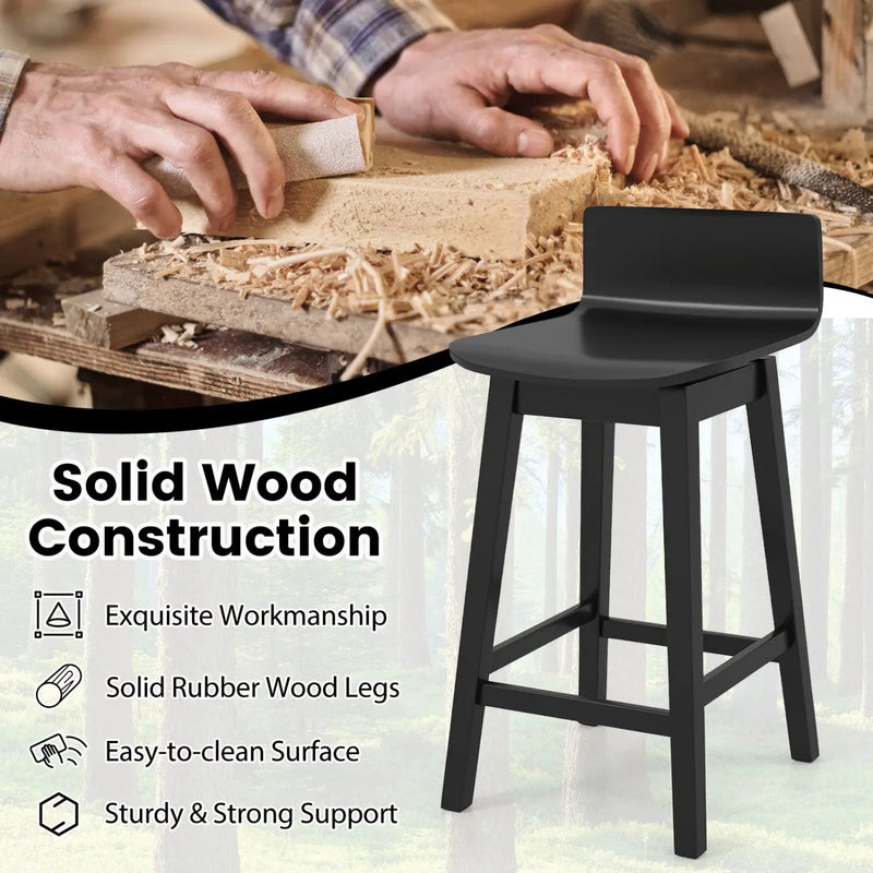 24.5 Inch Swivel Wooden Bar Stools Set of 2 with Rubber Wood Legs and Low Back by DirectDeals