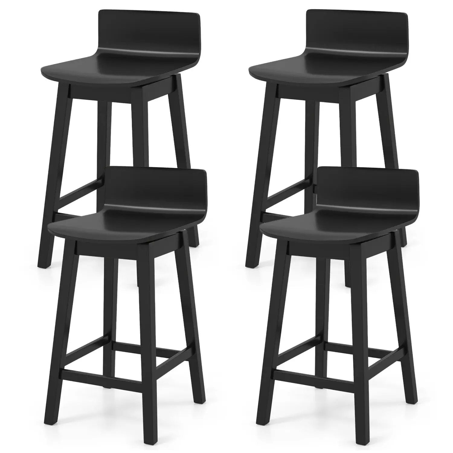 24.5 Inch Swivel Wooden Bar Stools Set of 4 with Rubber Wood Legs and Low Back by DirectDeals