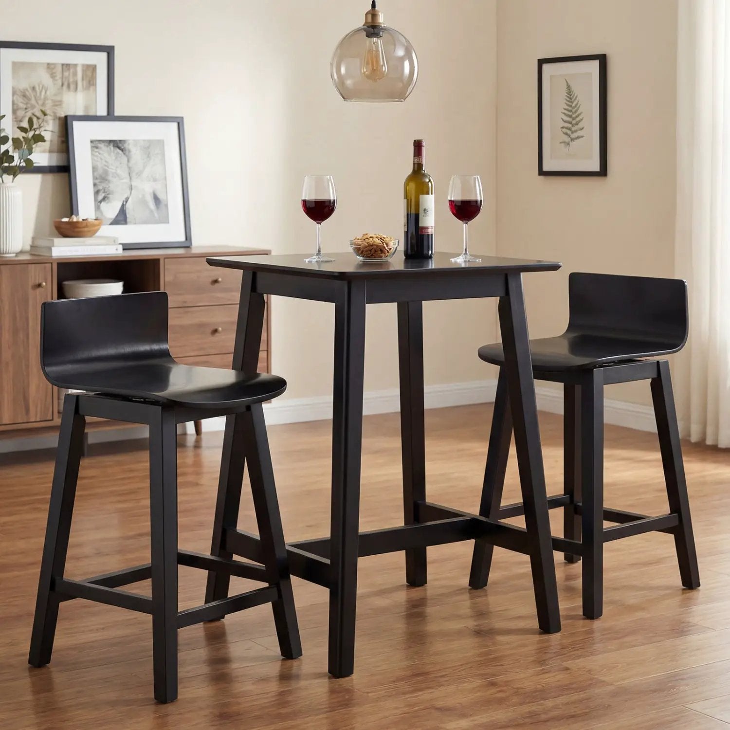 24.5 Inch Swivel Wooden Bar Stools Set of 4 with Rubber Wood Legs and Low Back by DirectDeals