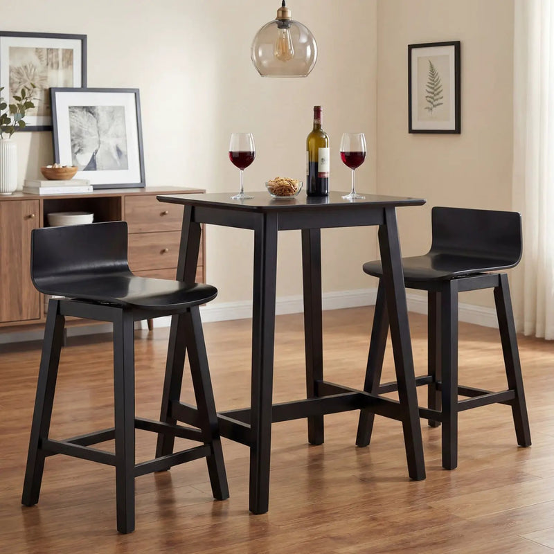24.5 Inch Swivel Wooden Bar Stools Set of 4 with Rubber Wood Legs and Low Back by DirectDeals
