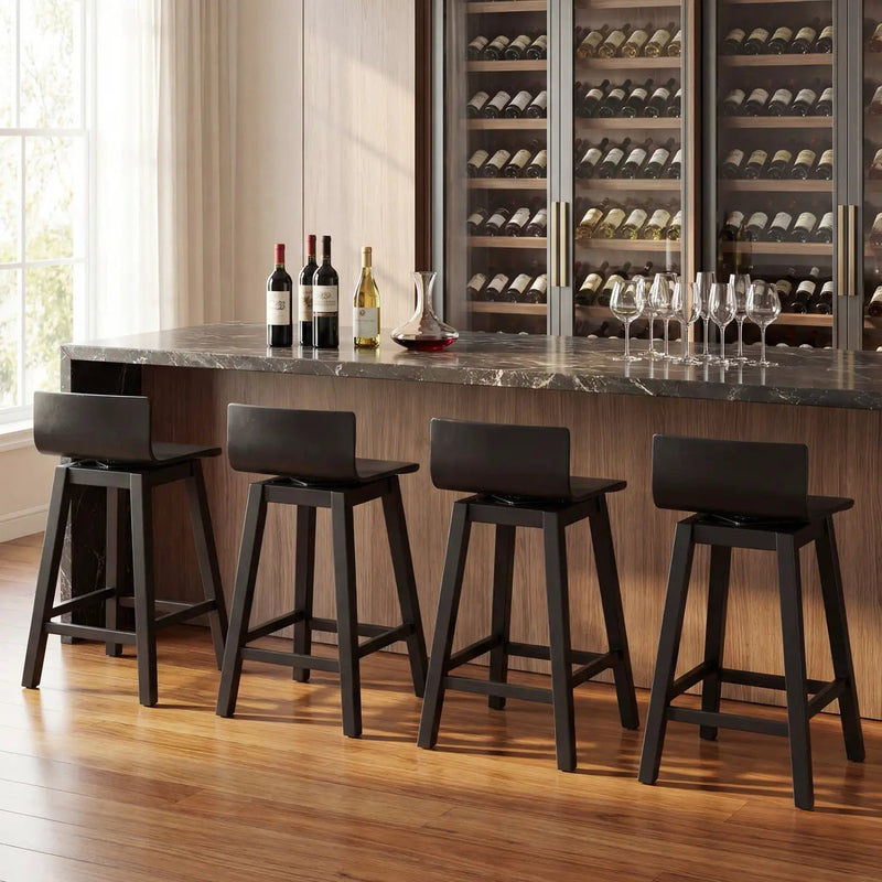 24.5 Inch Swivel Wooden Bar Stools Set of 4 with Rubber Wood Legs and Low Back by DirectDeals