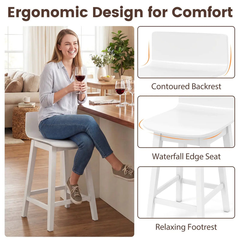 24.5 Inch Swivel Wooden Bar Stools Set of 4 with Rubber Wood Legs and Low Back by DirectDeals