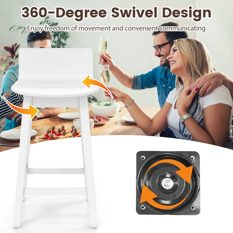 24.5 Inch Swivel Wooden Bar Stools Set of 4 with Rubber Wood Legs and Low Back by DirectDeals